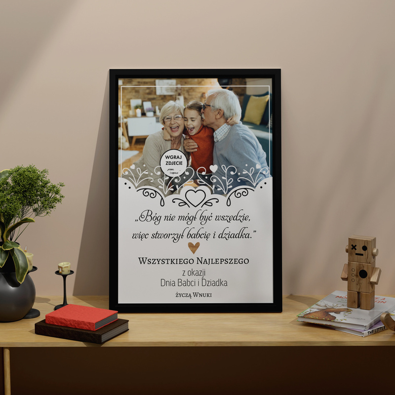 Personalizowany plakat ze zdjęciem na Dzień Babci i Dziadka w ramce plexi