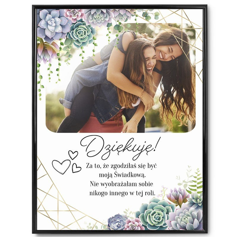 Na ślub: Plakat ze zdjęciem w ramce jako podziękowanie dla świadkowej