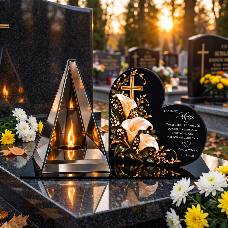 Personalizowany lampion lustrzany LED z sercem dla Męża – pamiątka z dedykacją, krzyżem i kaliami
