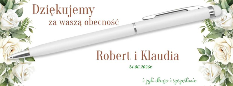 Podziękowania dla gości weselnych – personalizowany długopis z dedykacją i zdjęciem