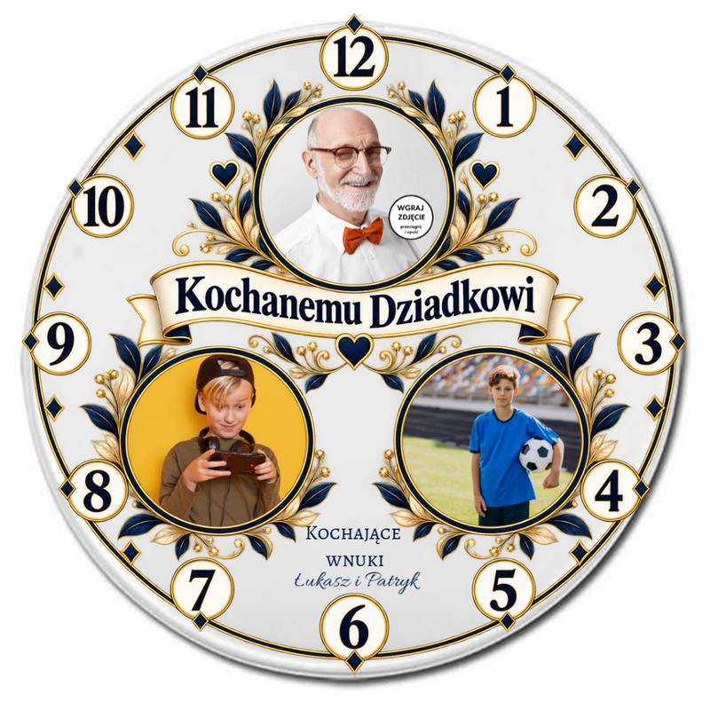 Personalizowany zegar ze zdjęciami dla Babci, Dziadka lub Babci i Dziadka 20cm