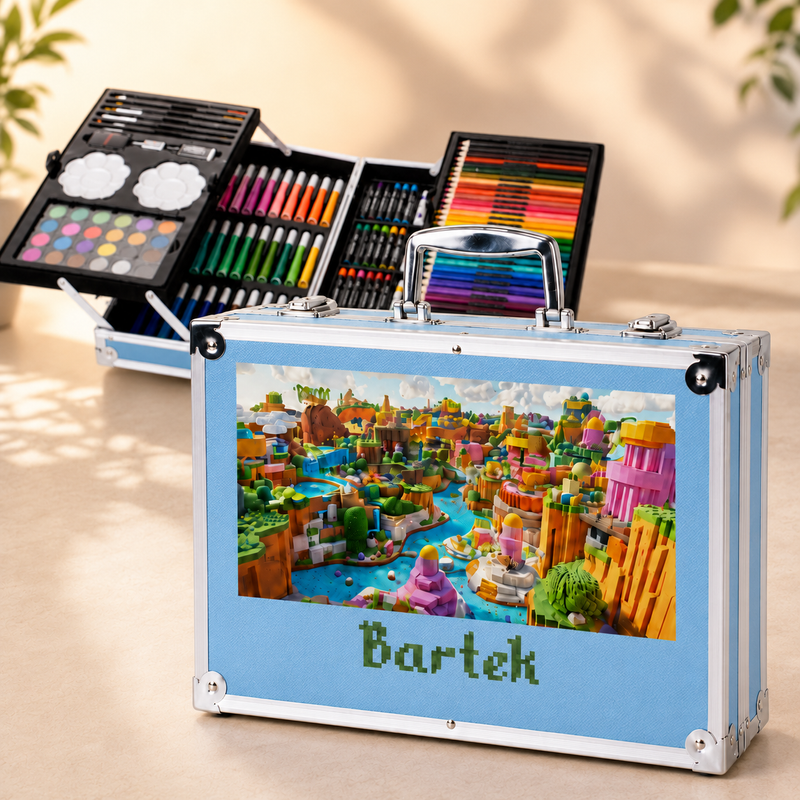 Zestaw artystyczny w walizce z nadrukiem Imienia | Personalizowany komplet plastyczny