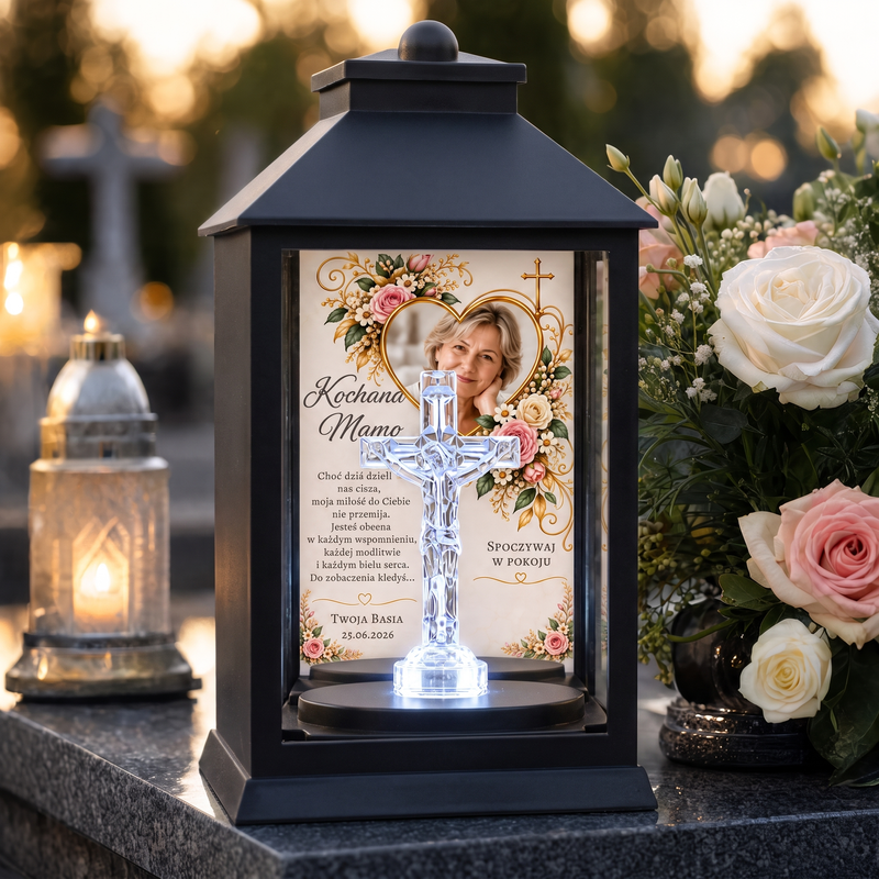 Znicz LED dla Dziadka – latarenka z krzyżem i personalizacją