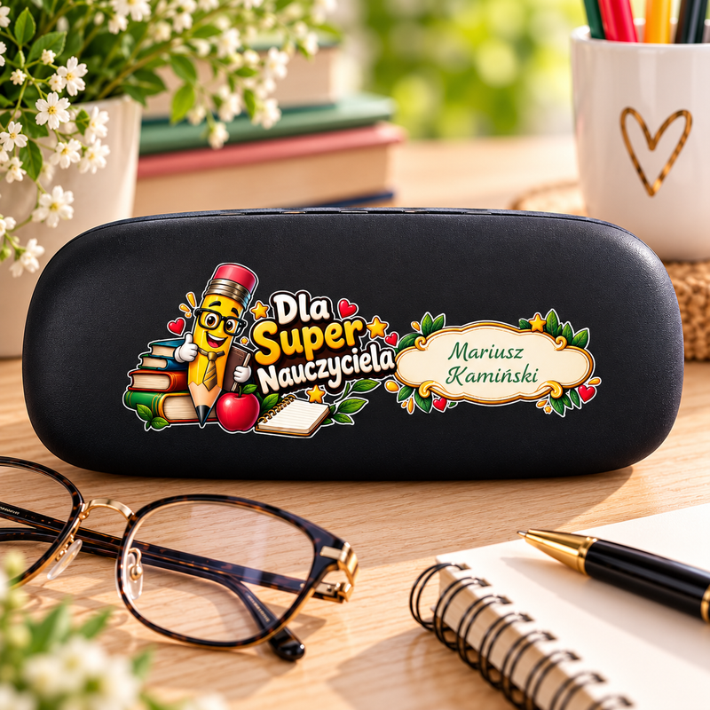 Etui futerał na okulary - czarne / Prezent na Dzień Nauczyciela / Prezent na Zakończenie Roku Szkolnego / etui na okulary Nauczyciel z klasą