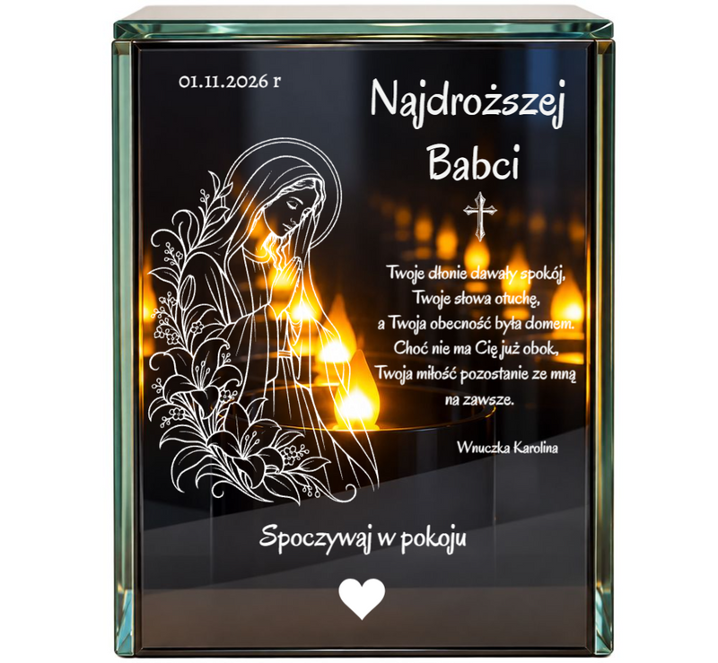 Personalizowany lampion lustrzany 3D LED dla Babci – grawerowana pamiątka z dedykacją i efektem nieskończonego płomienia