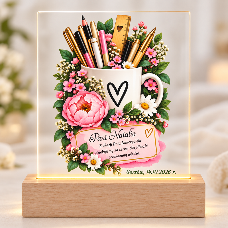 Personalizowana ramka LED dla Nauczyciela z nadrukiem UV i zdjęciem