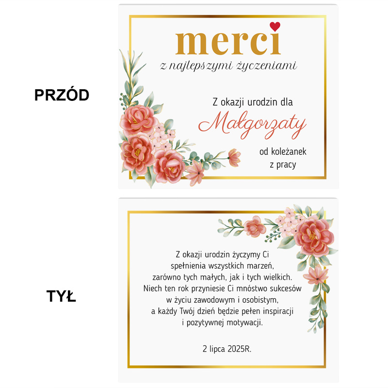 Merci z personalizowaną obwolutą – wyjątkowy prezent na urodziny