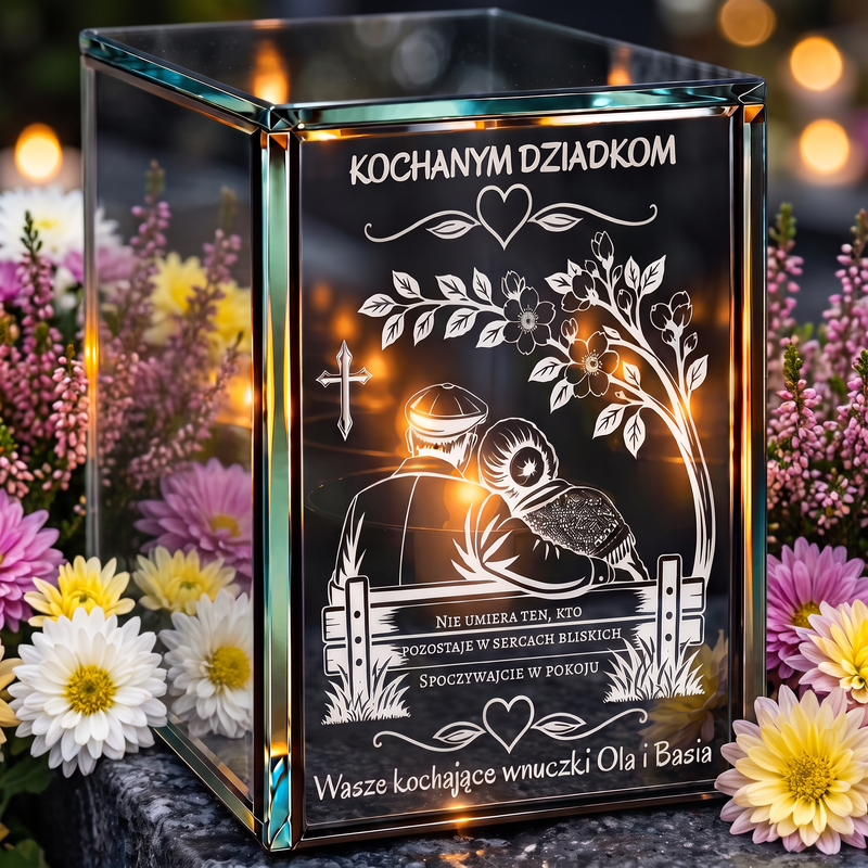 Personalizowany lampion lustrzany 3D LED dla Dziadków z grawerem – „Kochanym Dziadkom”