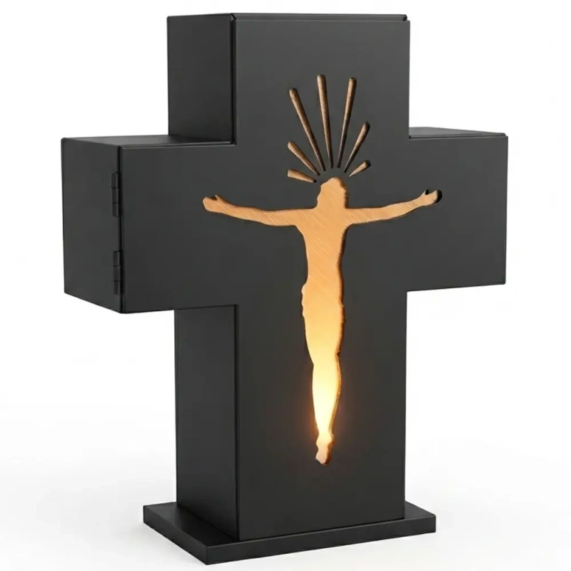 Personalizowany metalowy znicz 3D LED w kształcie krzyża – z grawerem laserowym