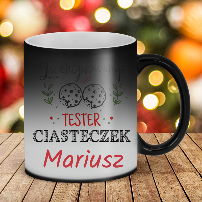 Świąteczny magiczny kubek Tester Ciasteczek błyszczący z imieniem