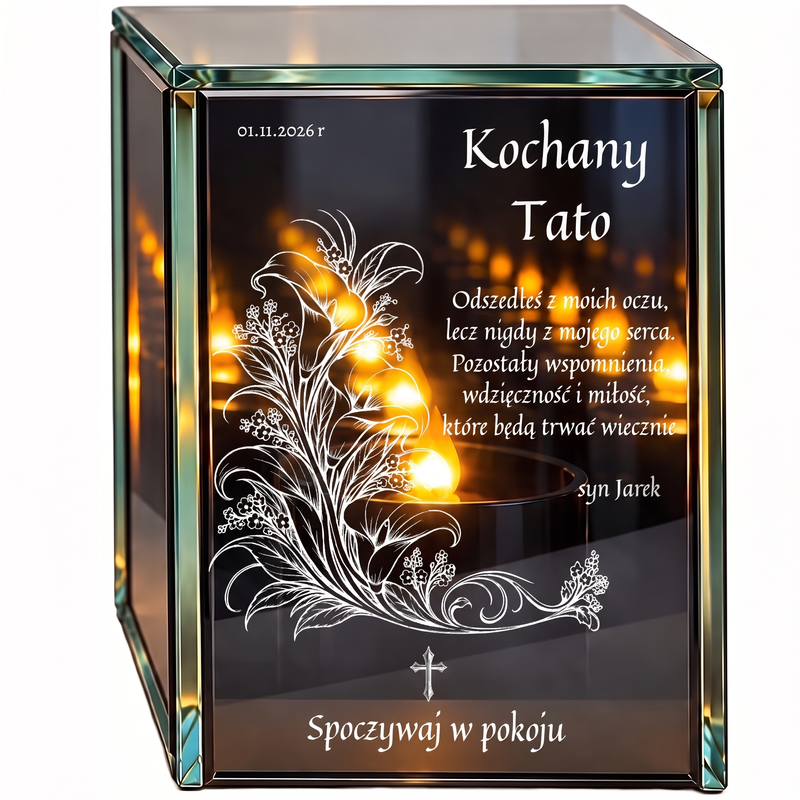 Personalizowany lampion lustrzany 3D LED dla Dziadka – pamiątka z dedykacją i efektem nieskończonego płomienia