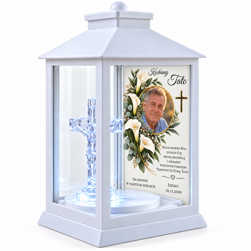 Znicz LED dla Dziadka – latarenka z krzyżem i personalizacją