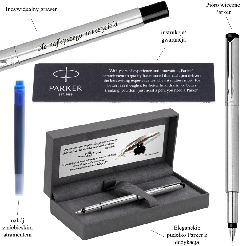 Pióro wieczne Parker Vector Stainless Steel z grawerem i dedykacją