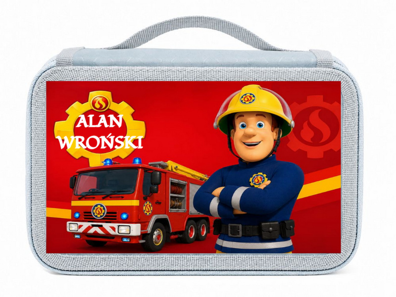 Personalizowany piórnik czterokomorowy ze Strażakiem Samem, wozem strażackim i imieniem