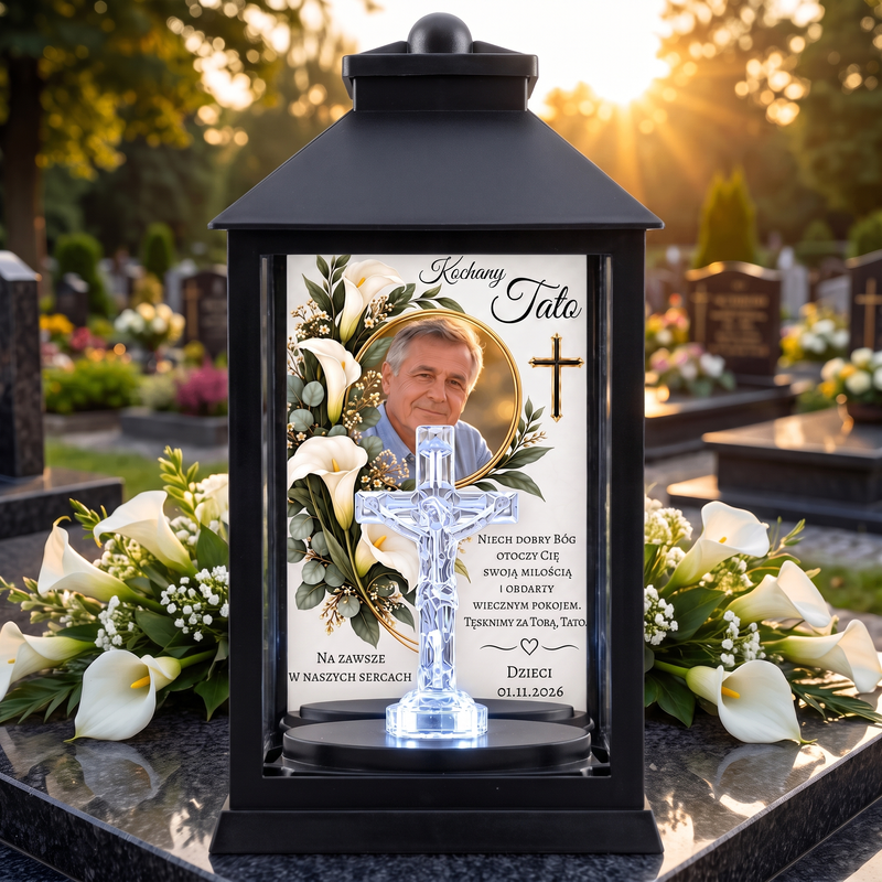Znicz LED dla Dziadka – latarenka z krzyżem i personalizacją
