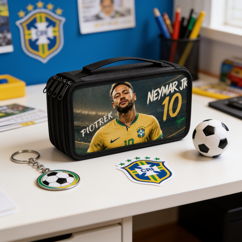 Personalizowany piórnik czterokomorowy Neymar Jr z imieniem – piórnik dla fana piłki nożnej