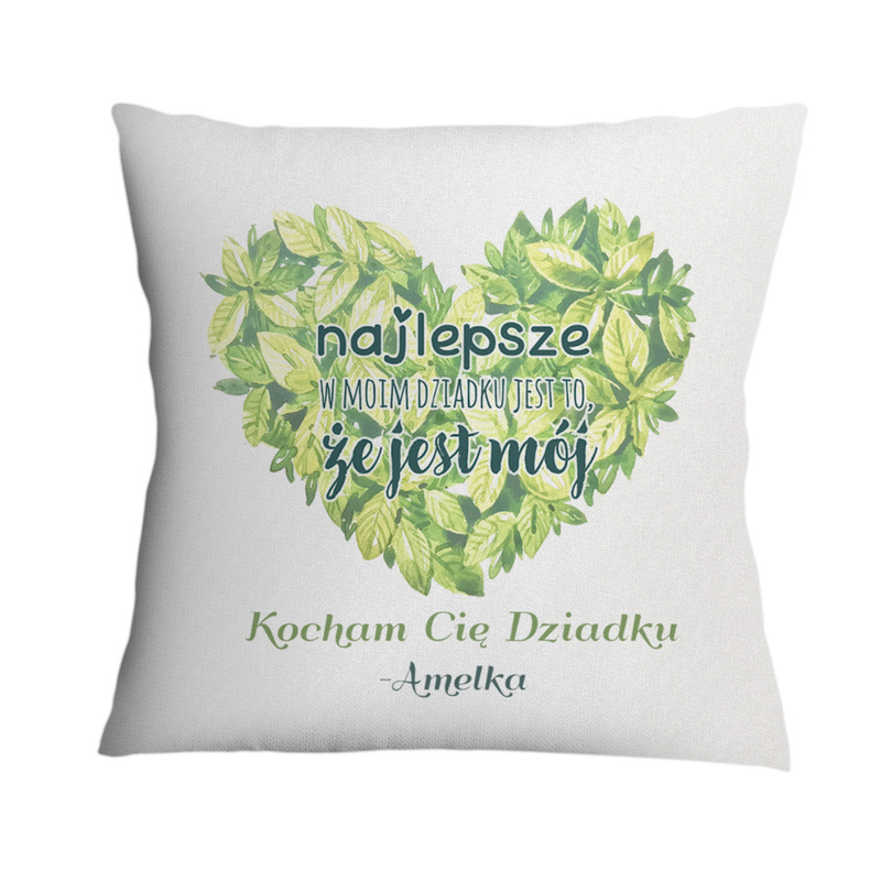 Poduszka na Dzień Dziadka z zielonym sercem Personalizacja