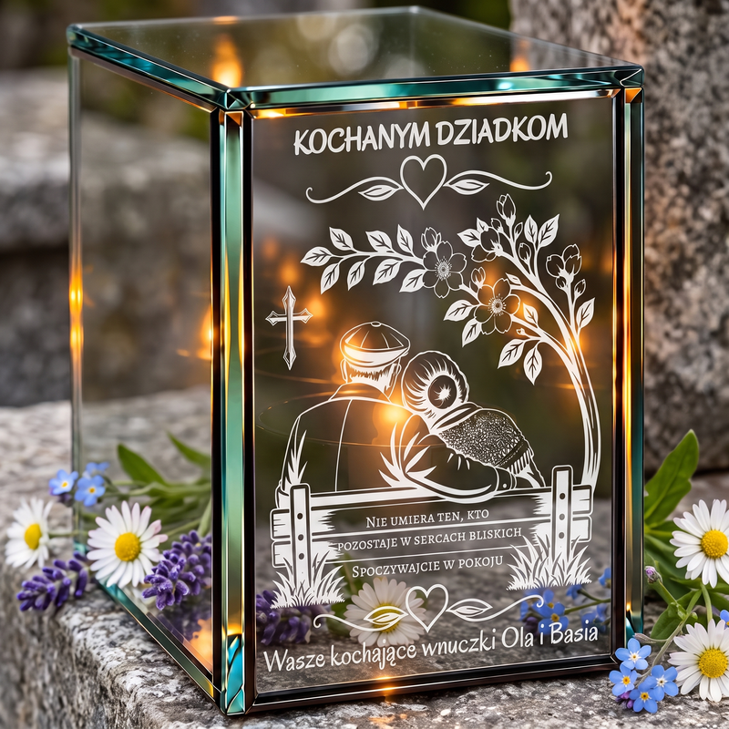Personalizowany lampion lustrzany 3D LED dla Dziadków z grawerem – „Kochanym Dziadkom”