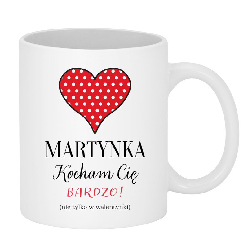 Kubek na Walentynki Duże serce – nadruk projektowany w edytorze