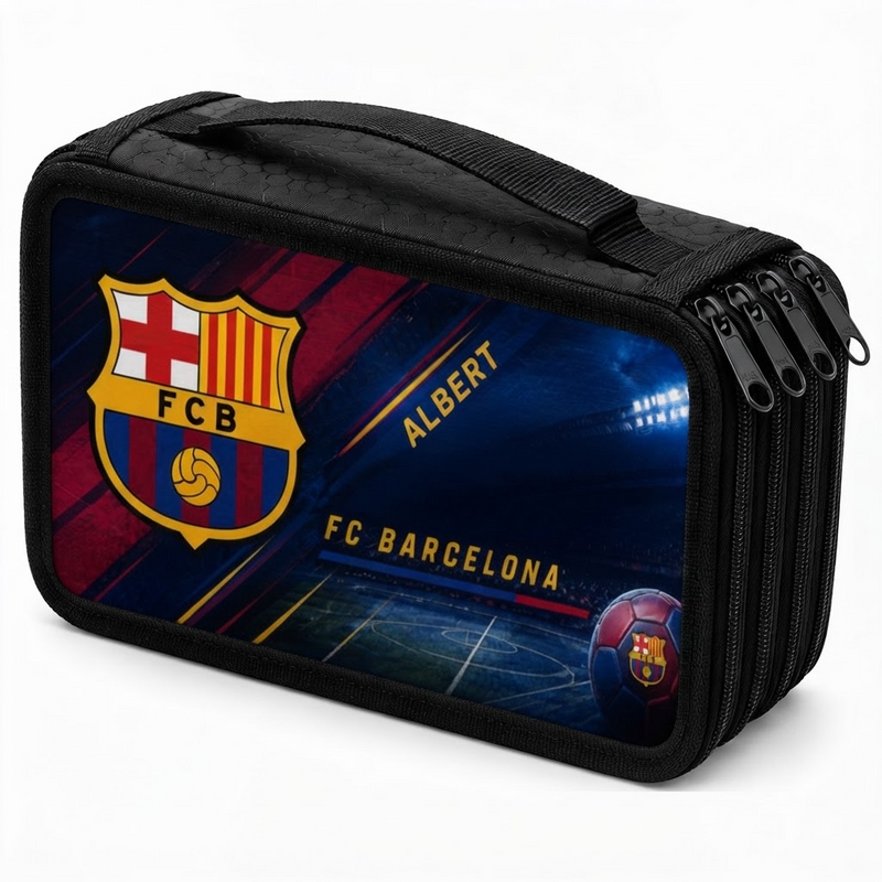 Personalizowany piórnik czterokomorowy FC Barcelona z imieniem – piórnik dla fana piłki nożnej