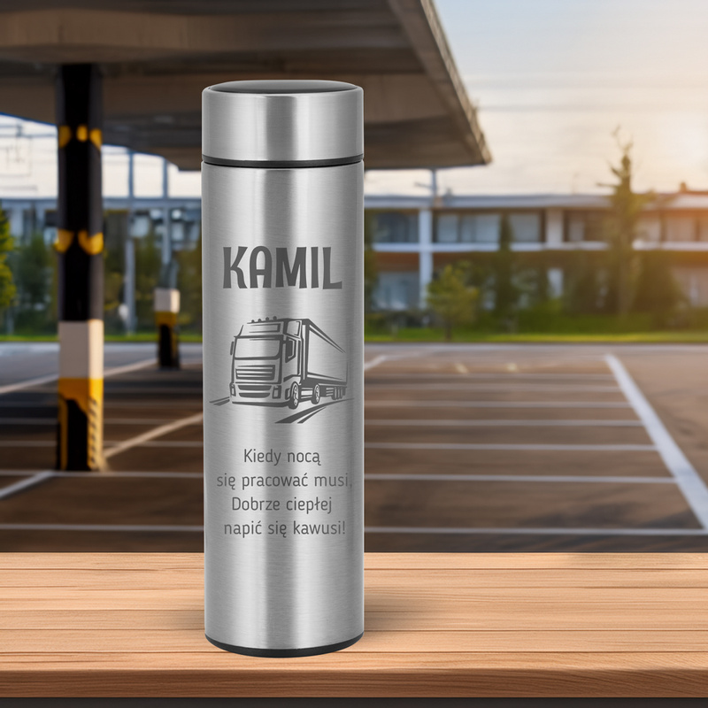 Kubek Termiczny Srebrny z Wyświetlaczem LED i Nadrukiem – Personalizowany
