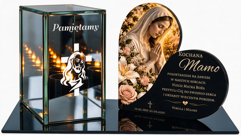 Zestaw nagrobny z personalizowaną tabliczką i świeczką LED
