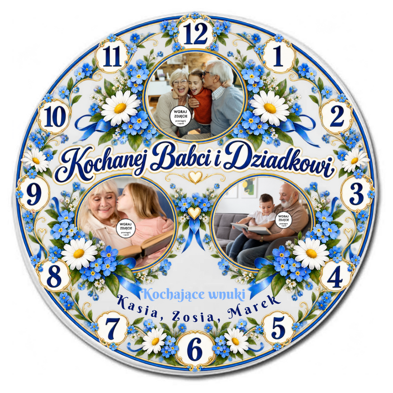 Personalizowany zegar ze zdjęciami dla Babci, Dziadka lub Babci i Dziadka 20cm