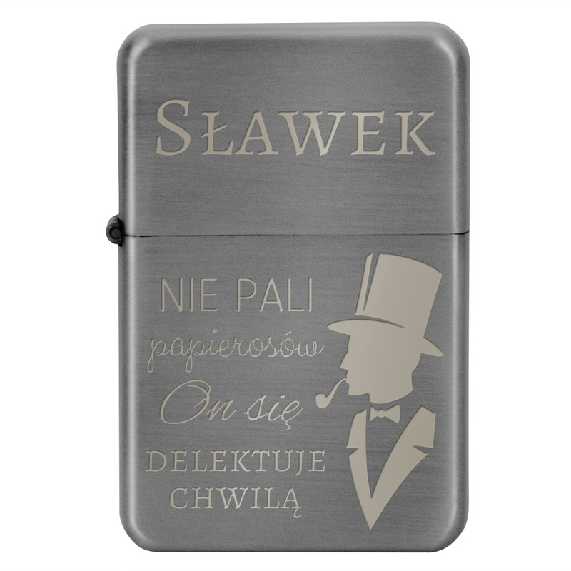Zapalniczka benzynowa Tasman szary metal Windproof z grawerem