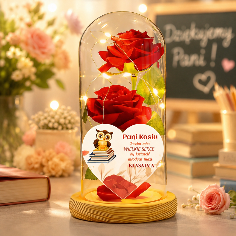 Personalizowana róża prezent na Dzień Nauczyciela LED